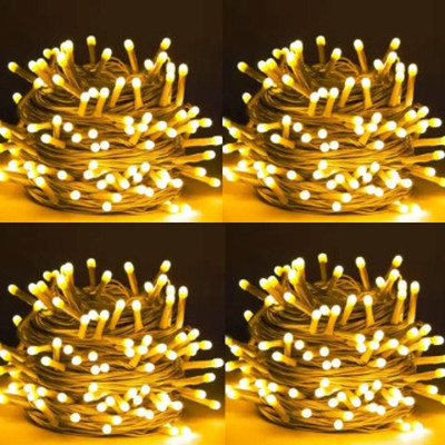 ishumi 60 LEDs 15 m Gold Steady, Flickering, Color Changing Bulb Rice Lights(Pack of 4)