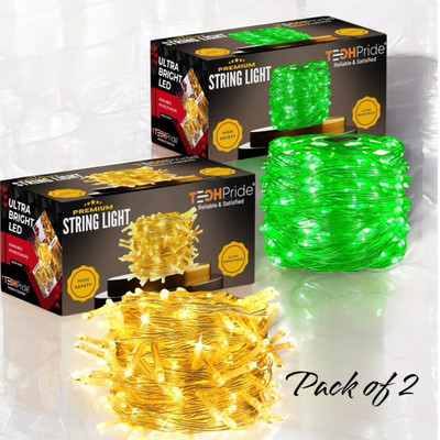 TechPride 40 LEDs 11 m Green, Yellow Steady String Rice Lights(Pack of 2)