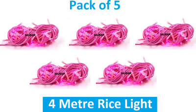 Sauran 15 LEDs 4 m Pink Steady String Rice Lights(Pack of 5)