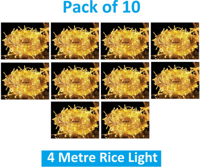 Sauran 15 LEDs 4 m Yellow Steady String Rice Lights(Pack of 10)