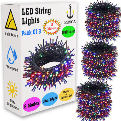 PESCA 40 LEDs 11 m Multicolor Steady String Rice Lights(Pack of 3)