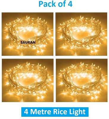 Sauran 15 LEDs 4 m Yellow Steady String Rice Lights(Pack of 4)