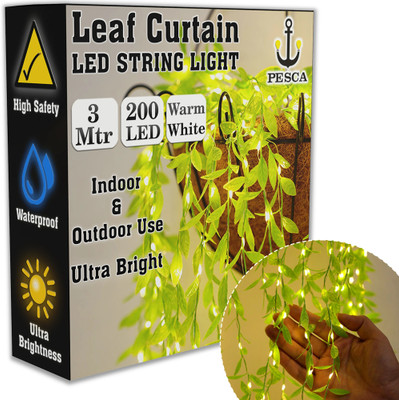 PESCA 200 LEDs 3 m Yellow Steady, Flickering Leaf Rice Lights(Pack of 1)