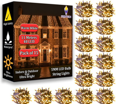 FIZZYTECH 40 LEDs 11 m Yellow Steady String Rice Lights(Pack of 15)