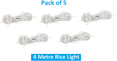 Sauran 15 LEDs 4 m White Steady String Rice Lights(Pack of 5)