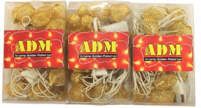 ADM 16 LEDs 4 m Gold Steady Bell Rice Lights(Pack of 3)