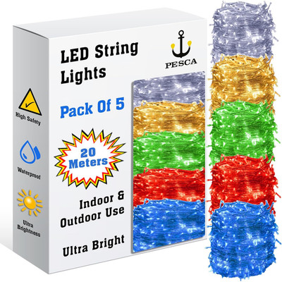 PESCA 60 LEDs 19.99 m Multicolor Steady String Rice Lights(Pack of 5)
