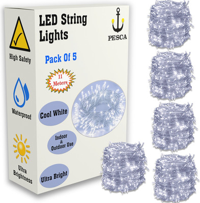 PESCA 40 LEDs 11 m White Steady String Rice Lights(Pack of 5)