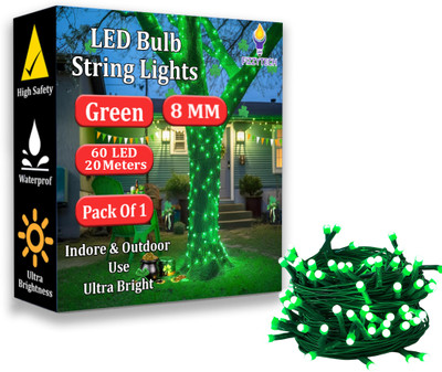 FIZZYTECH 60 LEDs 20 m Green Steady String Rice Lights(Pack of 1)