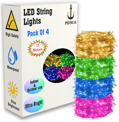 PESCA 40 LEDs 11 m Yellow, Green, Blue, Pink Steady String Rice Lights(Pack of 4)