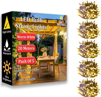 FIZZYTECH 60 LEDs 20 m Yellow Steady String Rice Lights(Pack of 5)