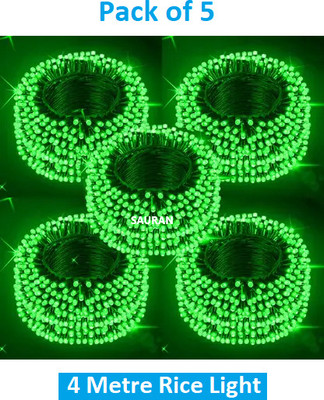 Sauran 15 LEDs 4 m Green Steady String Rice Lights(Pack of 5)