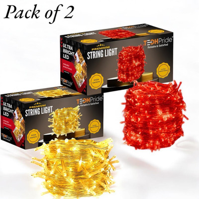 TechPride 40 LEDs 11 m Yellow, Red Steady String Rice Lights(Pack of 2)