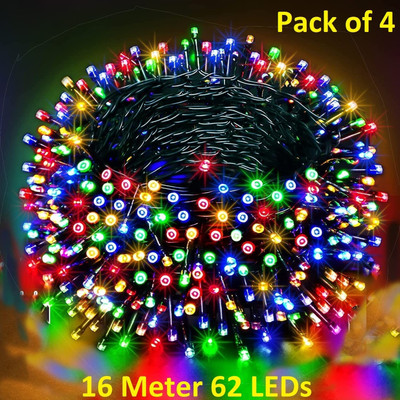 xenith 62 LEDs 16 m Multicolor Color Changing, Flickering, Steady String Rice Lights(Pack of 4)