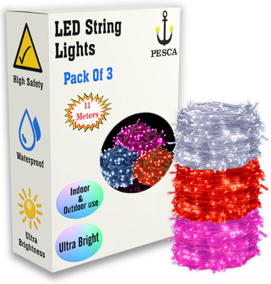 PESCA 40 LEDs 11 m White, Red, Pink Steady String Rice Lights(Pack of 3)