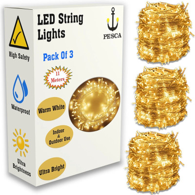 PESCA 40 LEDs 11 m Yellow Steady String Rice Lights(Pack of 3)