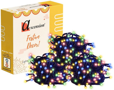 Ascension 40 LEDs 10.9 m Multicolor Steady Bulb Rice Lights(Pack of 3)