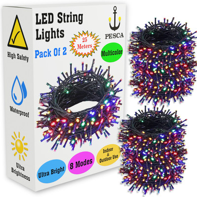 PESCA 76 LEDs 25 m Multicolor Steady, Color Changing, Flickering String Rice Lights(Pack of 2)