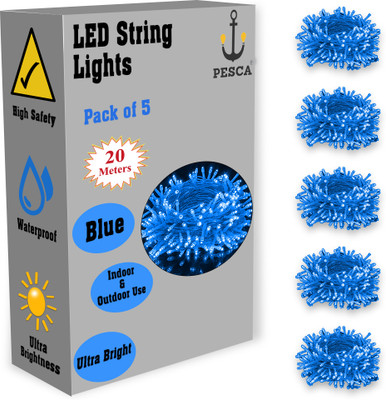 PESCA 60 LEDs 19.99 m Blue Steady String Rice Lights(Pack of 5)