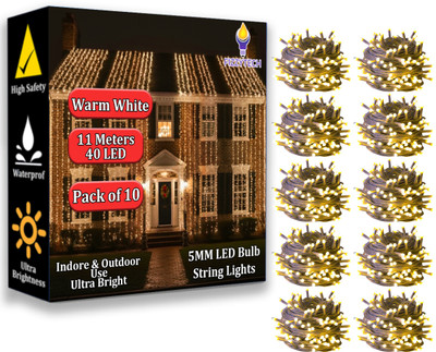 FIZZYTECH 40 LEDs 11 m Yellow Steady String Rice Lights(Pack of 10)