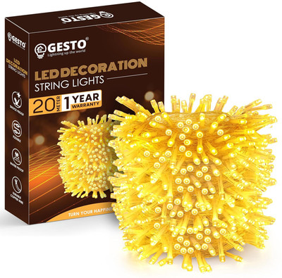 Gesto 72 LEDs 20 m Yellow Steady String Rice Lights(Pack of 1)