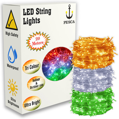 PESCA 60 LEDs 19.99 m Orange, White, Green Steady String Rice Lights(Pack of 3)