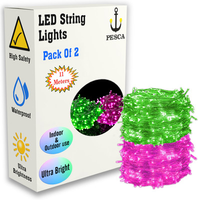 PESCA 40 LEDs 11 m Green, Pink Steady String Rice Lights(Pack of 2)