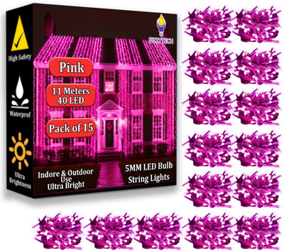 FIZZYTECH 40 LEDs 11 m Pink Steady String Rice Lights(Pack of 15)