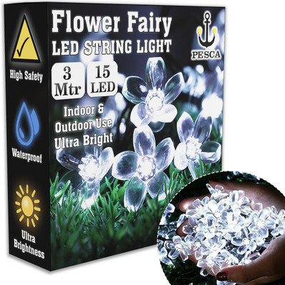 PESCA 15 LEDs 3 m White Steady Flower Rice Lights(Pack of 1)