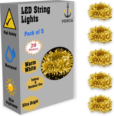 PESCA 60 LEDs 19.99 m Yellow Steady String Rice Lights(Pack of 5)