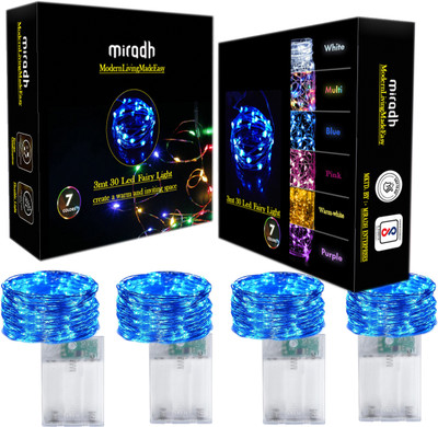 MIRADH 30 LEDs 3 m Blue Steady String Rice Lights(Pack of 4)