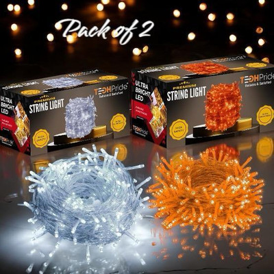 TechPride 40 LEDs 11 m Orange, White Steady String Rice Lights(Pack of 2)