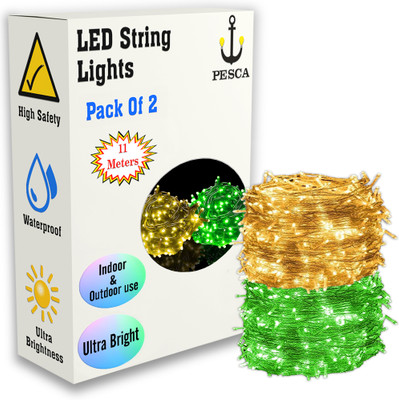 PESCA 40 LEDs 11 m Yellow, Green Steady String Rice Lights(Pack of 2)