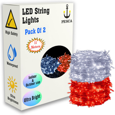 PESCA 40 LEDs 11 m White, Red Steady String Rice Lights(Pack of 2)