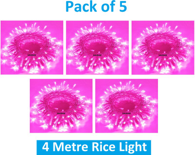 Sauran 15 LEDs 4 m Pink Steady String Rice Lights(Pack of 5)