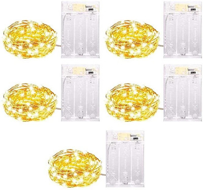 DOJI 50 LEDs 5 m Yellow Steady String Rice Lights(Pack of 5)