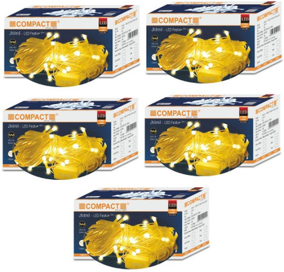 COMPACT 46 LEDs 10 m Yellow Steady String Rice Lights(Pack of 5)