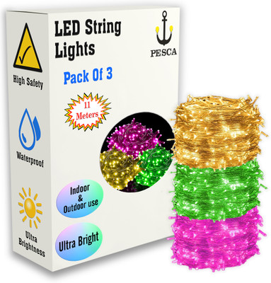 PESCA 40 LEDs 11 m Yellow, Green, Pink Steady String Rice Lights(Pack of 3)
