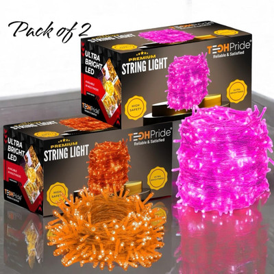 TechPride 40 LEDs 11 m Orange, Pink Steady String Rice Lights(Pack of 2)
