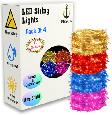 PESCA 40 LEDs 11 m Yellow, Red, Blue, Pink Steady String Rice Lights(Pack of 4)