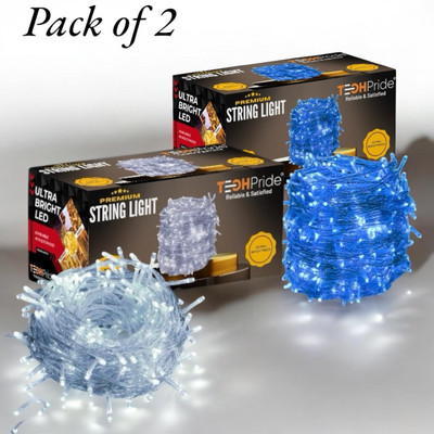 TechPride 40 LEDs 11 m Blue, White Steady String Rice Lights(Pack of 2)