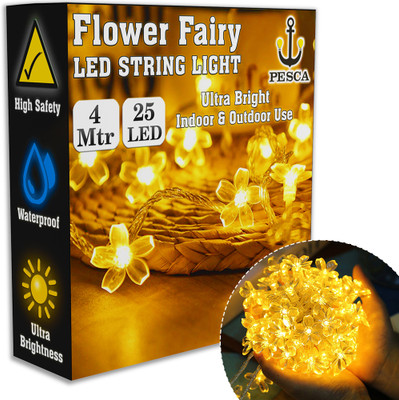 PESCA 25 LEDs 4 m Yellow Steady Flower Rice Lights(Pack of 2)
