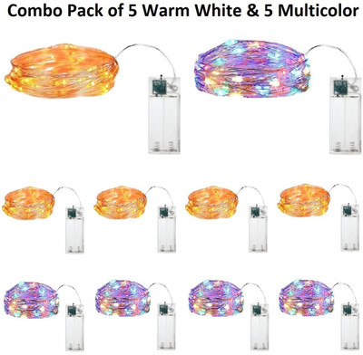 xenith 30 LEDs 3 m Multicolor, Gold Steady String Rice Lights(Pack of 10)