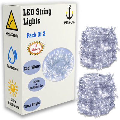 PESCA 40 LEDs 11 m White, Blue Steady String Rice Lights(Pack of 2)