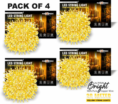 Daily Needs Shop 60 LEDs 20 m Yellow Steady String Rice Lights(Pack of 4)