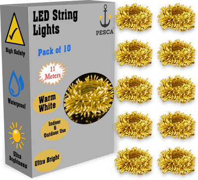 PESCA 40 LEDs 11 m Yellow Steady String Rice Lights(Pack of 10)