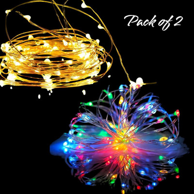 TurboTraders 20 LEDs 1.98 m Yellow, Multicolor Steady Water Drop Rice Lights(Pack of 2)