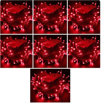 Local Charm 196 LEDs 12.5 m Red Steady String Rice Lights(Pack of 7)