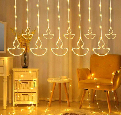 Handcraftd 10 LEDs 3.35 m White Flickering, Steady Diya Rice Lights(Pack of 1)