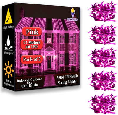 FIZZYTECH 40 LEDs 11 m Pink Color Changing String Rice Lights(Pack of 5)
